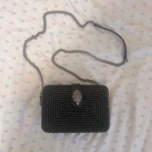 Kurt Geiger black Wooden/Wicker mini bag with chain strap and magnetic closure